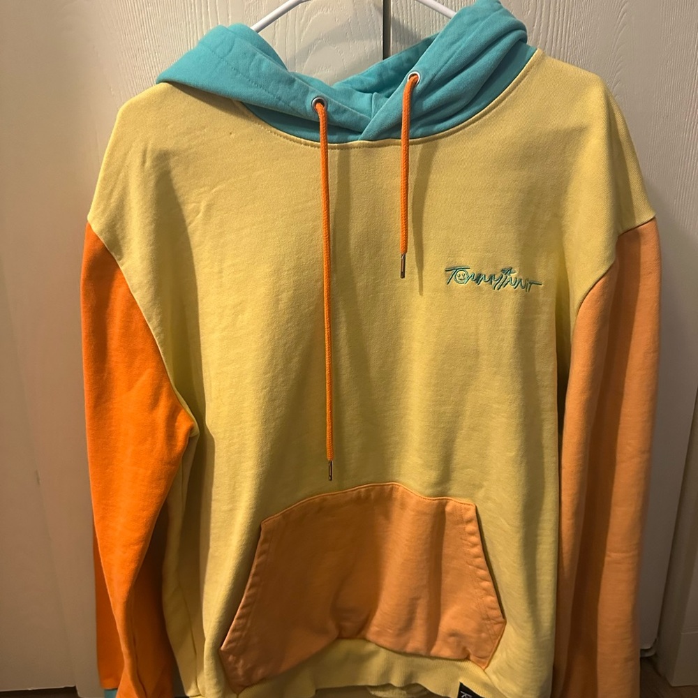 Tommy Innit Colorblock Hoodie with Teal Hood and Orange Accents